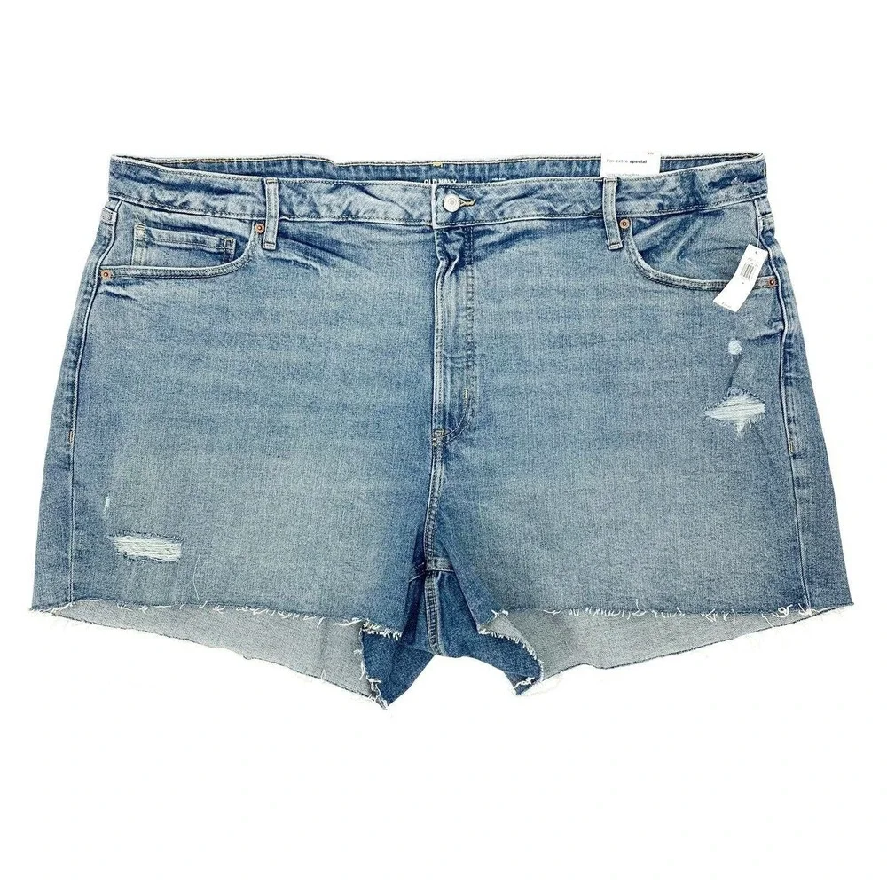 Old Navy High-Waisted O.G. Straight Ripped Cut-Off Shorts Plus Sz 28 Medium Wash - Picture 3 of 10